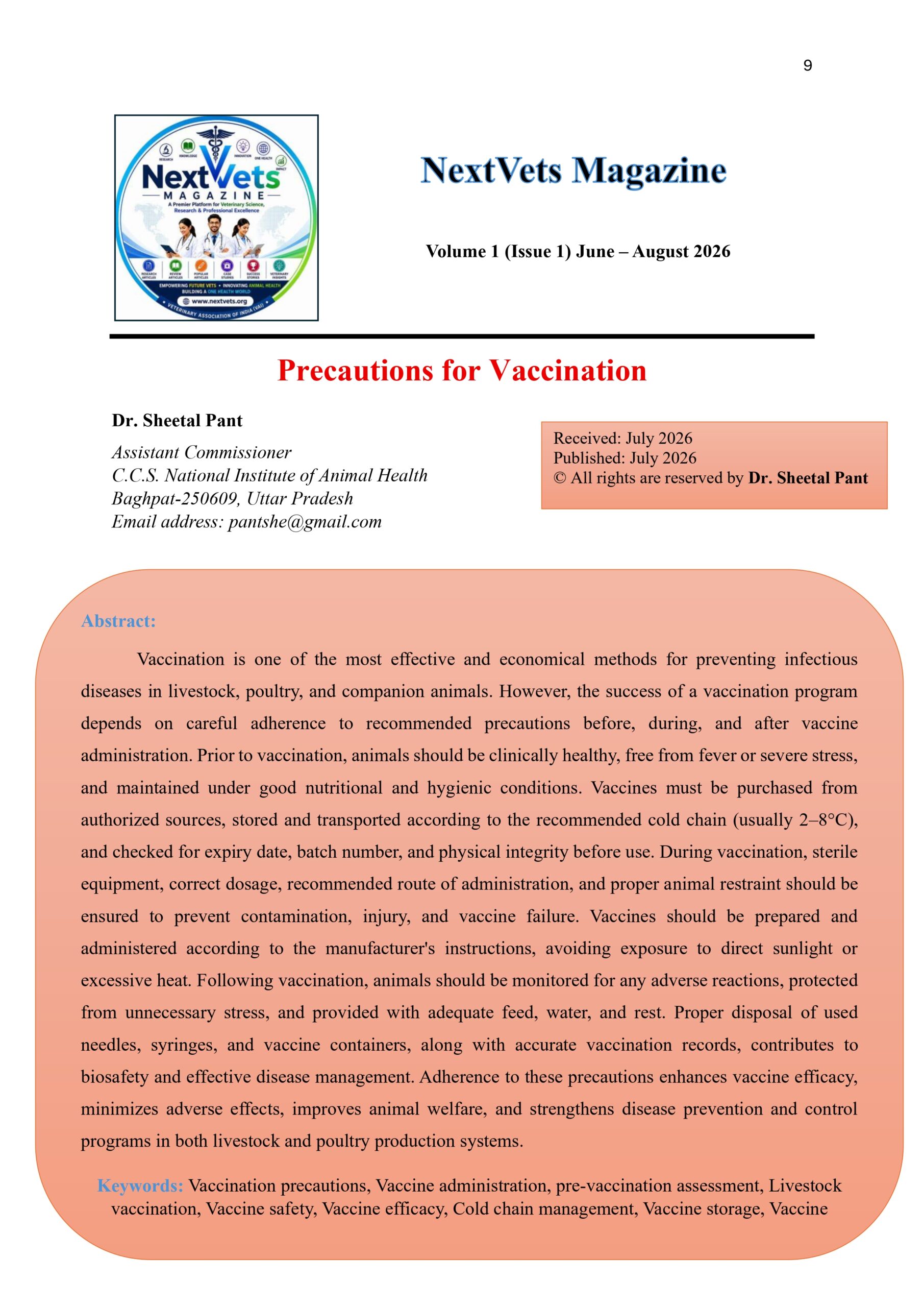 Precautions for Vaccination